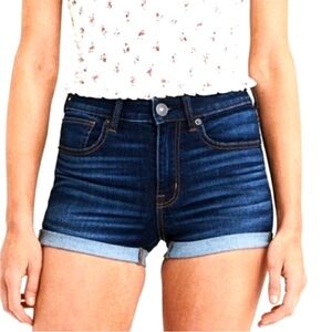 *American Eagle Dark Wash Women’s High Rise Shortie Cuffed Denim Shorts #IR